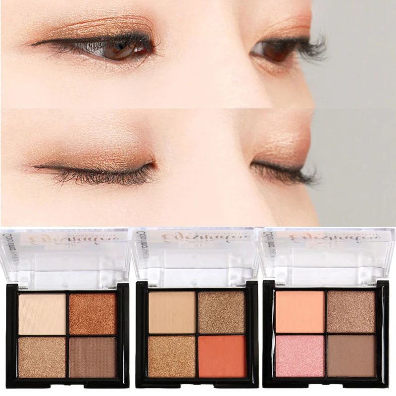 

4 Colors Glitter Shimmer Eye Shadow Chocolate Palette Makeup Long-lasting Balm Pigment Nude Eyes Pink Eyeshadow Pallete
