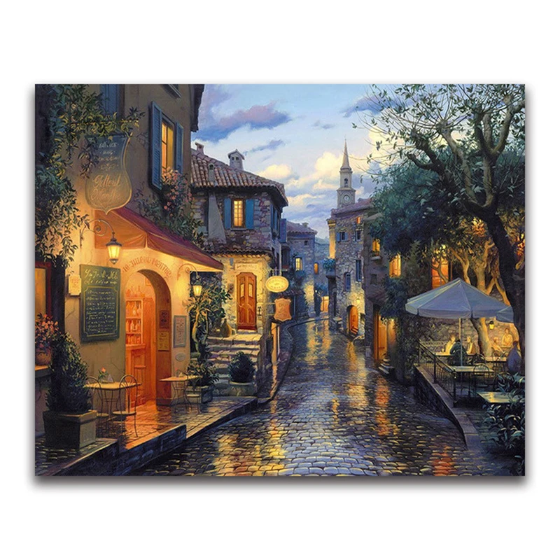 

5D Diy Diamond Embroidery mosaic city scenery Full square Diamond painting Cross stitch wine store round Wall StickerZP-2165