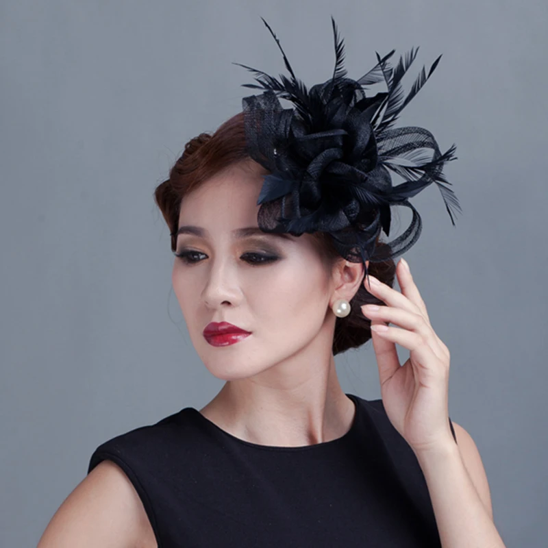 2016 Fancy Feather Fascinator Hats Women Flower Hair Accessories Headband Hair Clip Party Headdress Small Pillbox