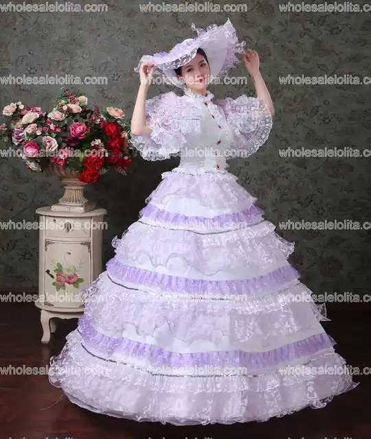 Purple Lace Vampire Masquerade Ball Dress Civil War Southern Belle Ball Gown Marie Antoinette