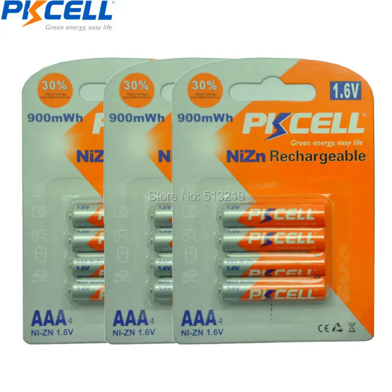 12PCS 3Pack 1 6V AAA 900mWh Ni Zn Rechargeable Battery For Toy Camera CE ROHS Certification