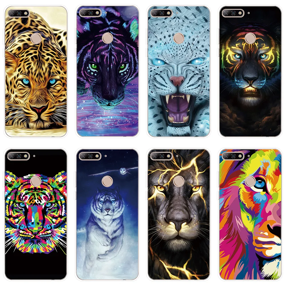 

Silicone Case for Huawei Y5 Y6 II Prime 2017 2018 Cover Tiger Lion Cheetah Couqe for Huawei Y7 Prime Pro Y9 2018 2019 Phone Case