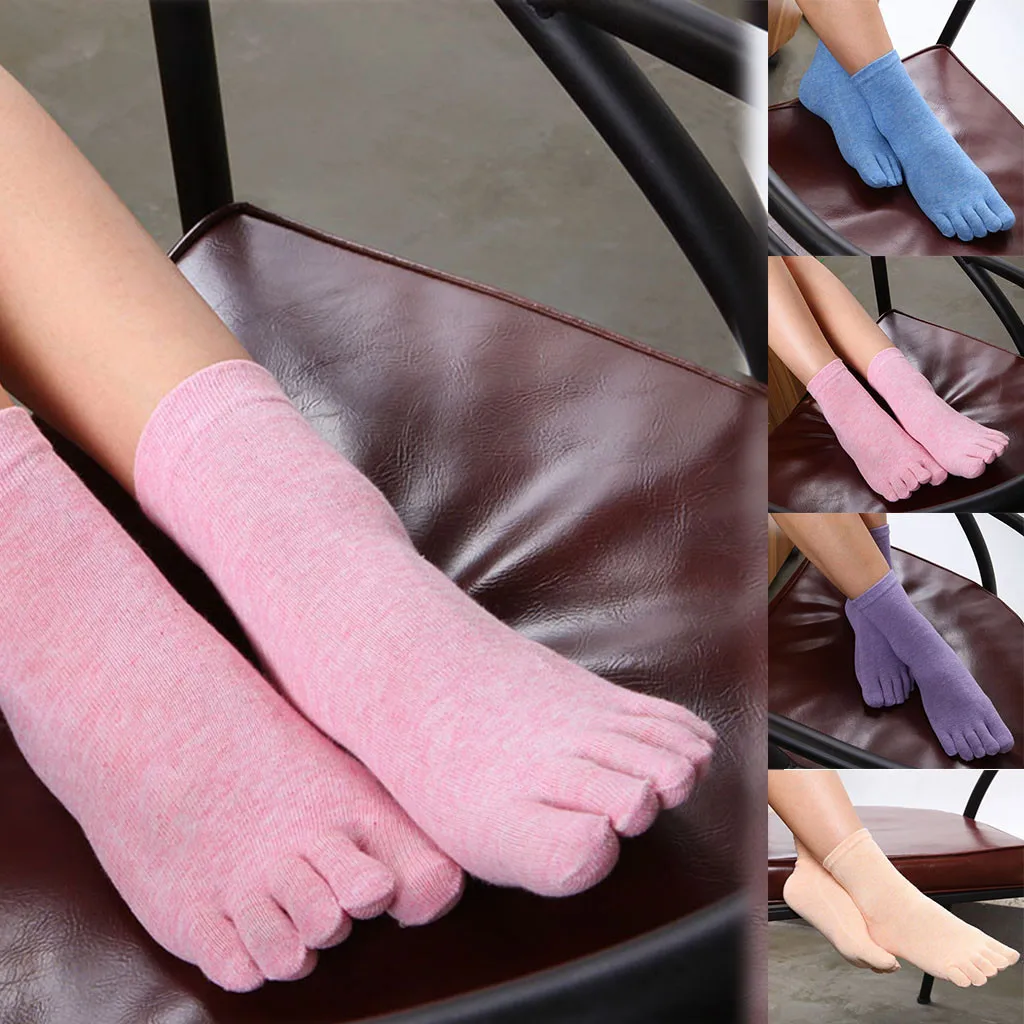 Забавные женские носки разных цветов с принтом, носки с пятью пальцами, теплые хлопковые носки для школьников, Лидер продаж