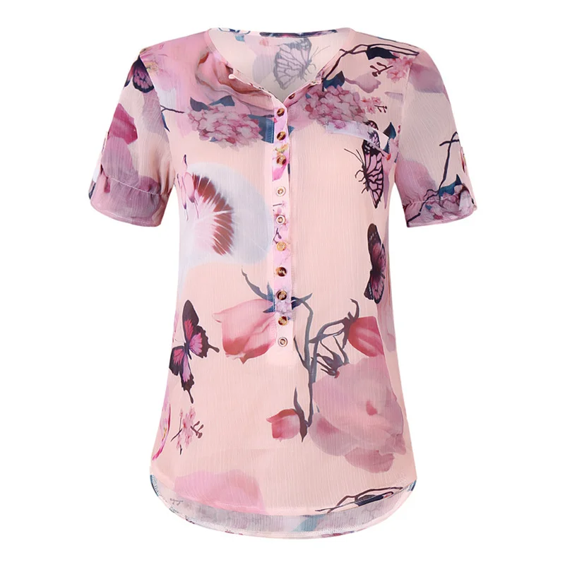 

Summer new women chiffon blouse short sleeve flower TOPS hot selling women casual clothes plus 5xl