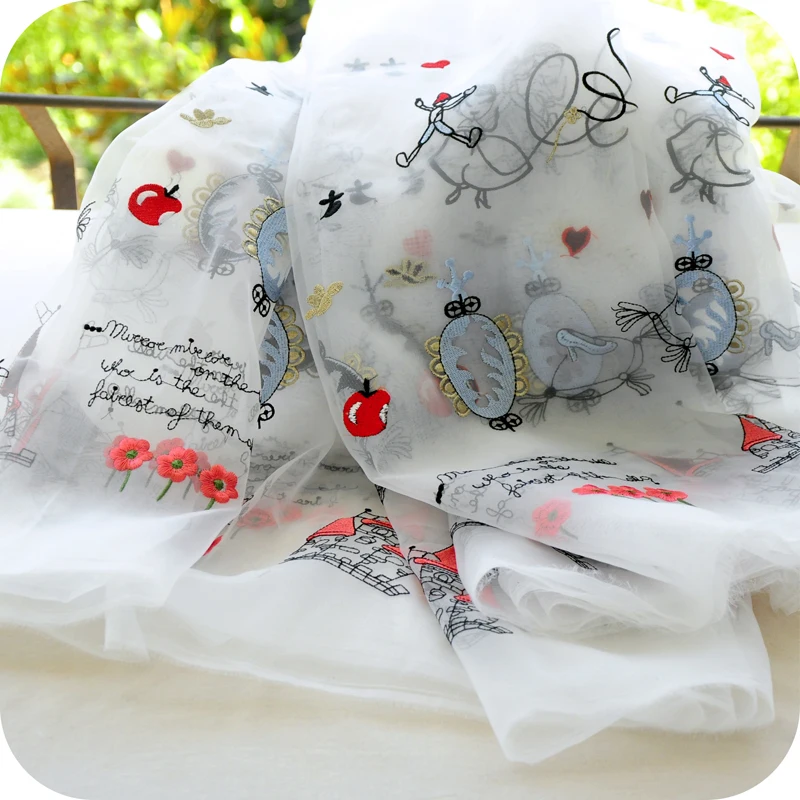 

138*100cm Cartoon design oganza flower embroidery lace fabric for Wedding Dress Tulle Skirt Material fabrics for patchwork