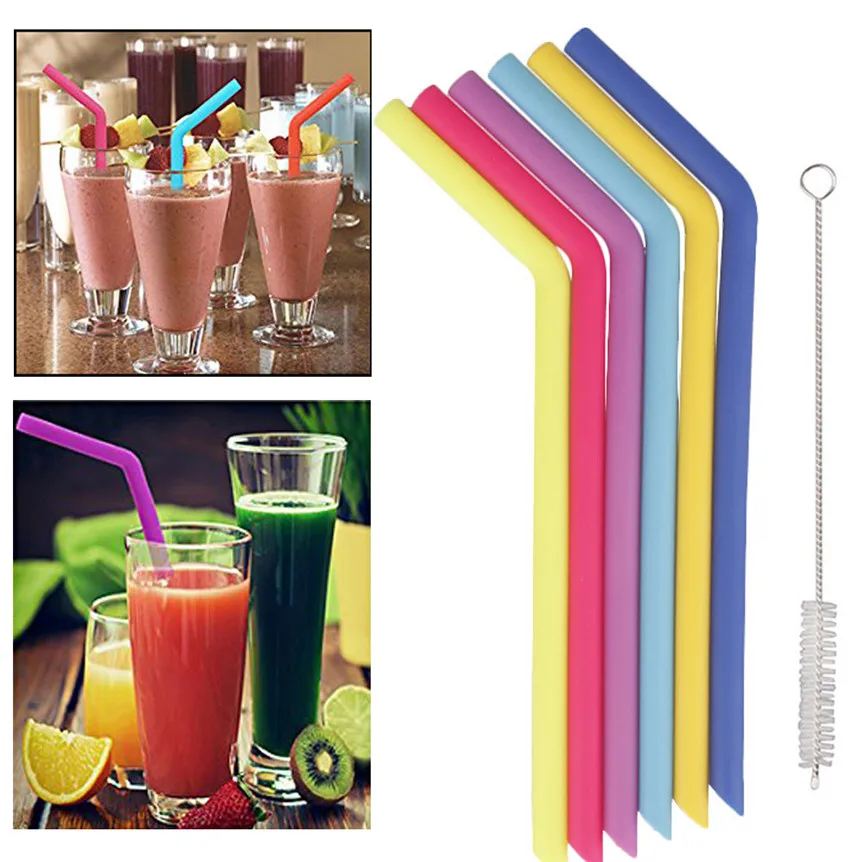 

Drinking Straws Reusable Silicone Straws with Cleaning Brushes Great for Bubble & Boba Tea, Milkshakes Beverage 9F22