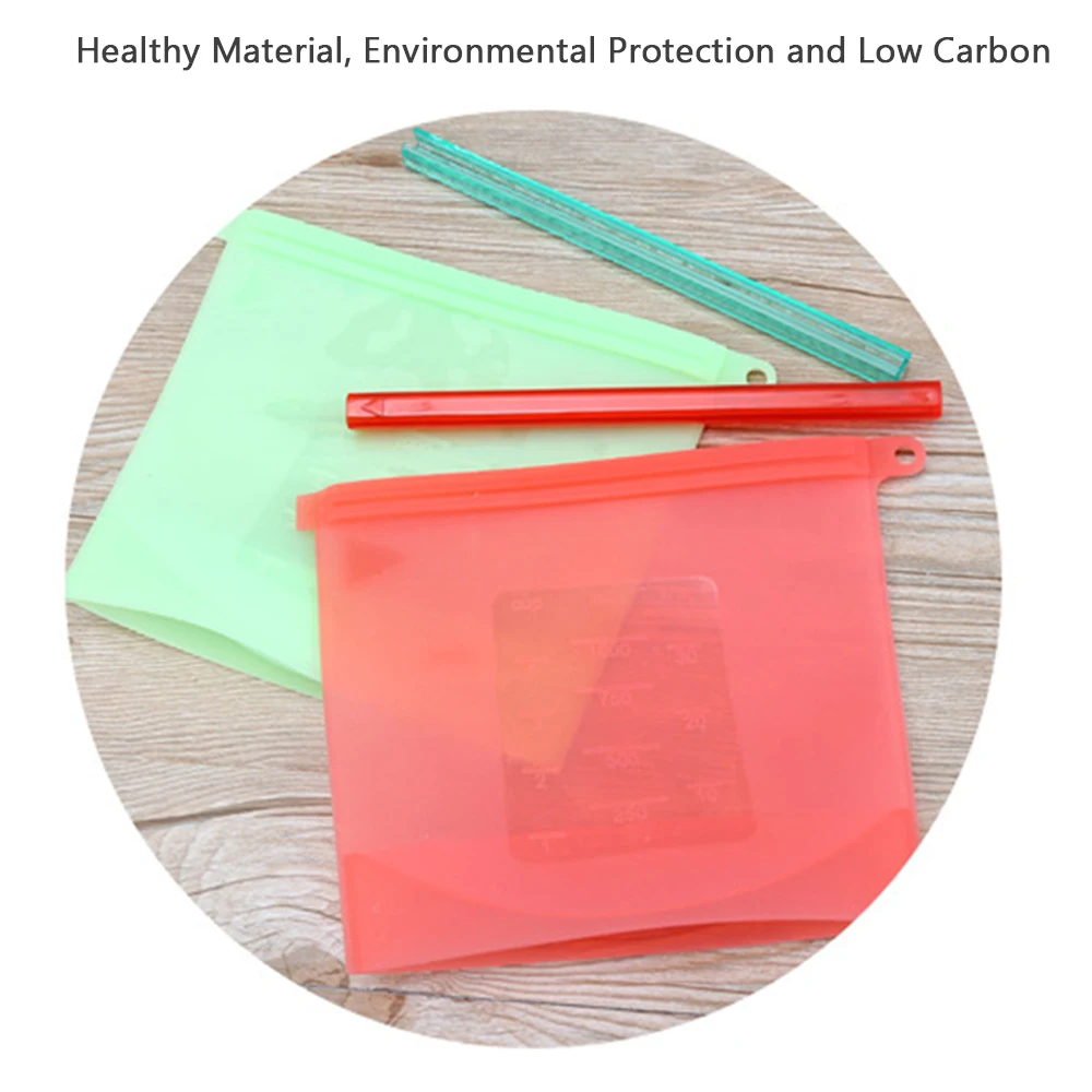 Kitchen Tool Food Silicone Fresh Bag Reusable Vacuum Sealed Freezer Bag Slide Lock SnacksSandwichesMeat Marinades Storage Bags (15)