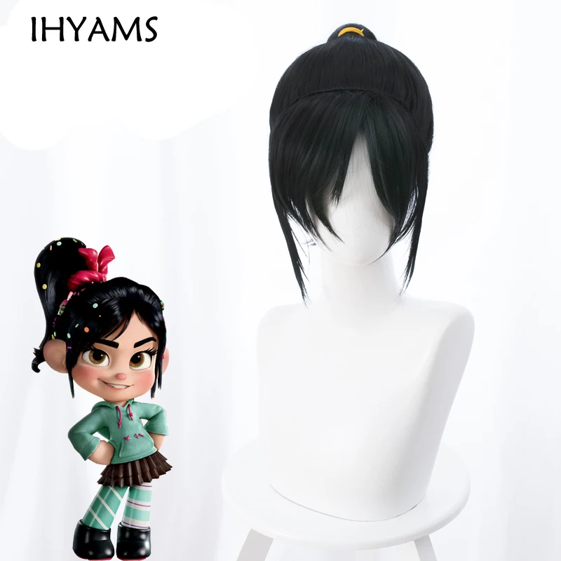 Ральф ломает Интернет Косплей парик Vanellope von Schweetz черный для Хэллоуина косплей