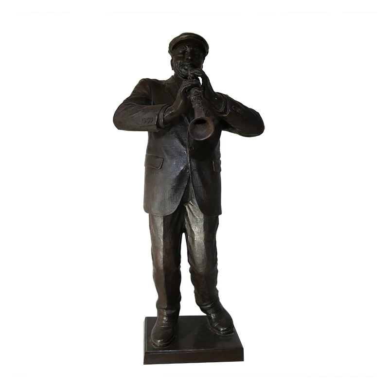 

Middle size music man playing clarinet statue sculpture for garden decoration