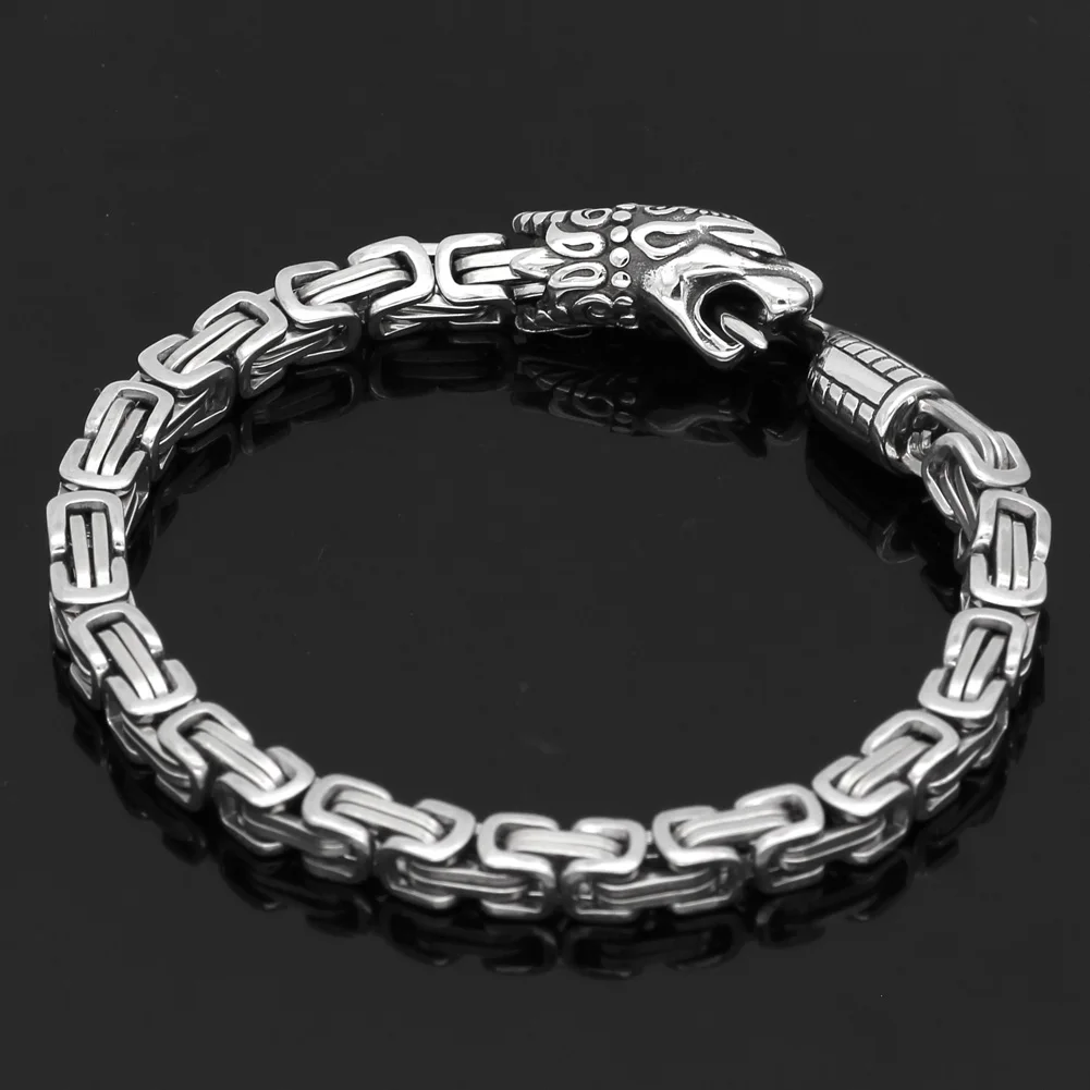 

men stainless steel nordic viking odin wolf king chain amulet bracelet -23cm