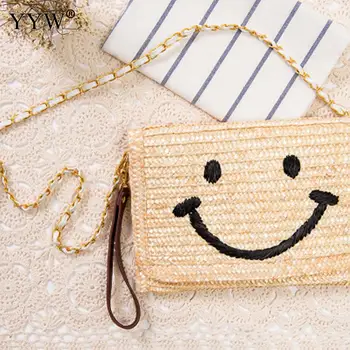 

Smile Face Rattan Weaving Beach Bag Envelope Crossbody Bags for Women 2018 Women's Clutches Handbags Bohemian Shoulder Bags