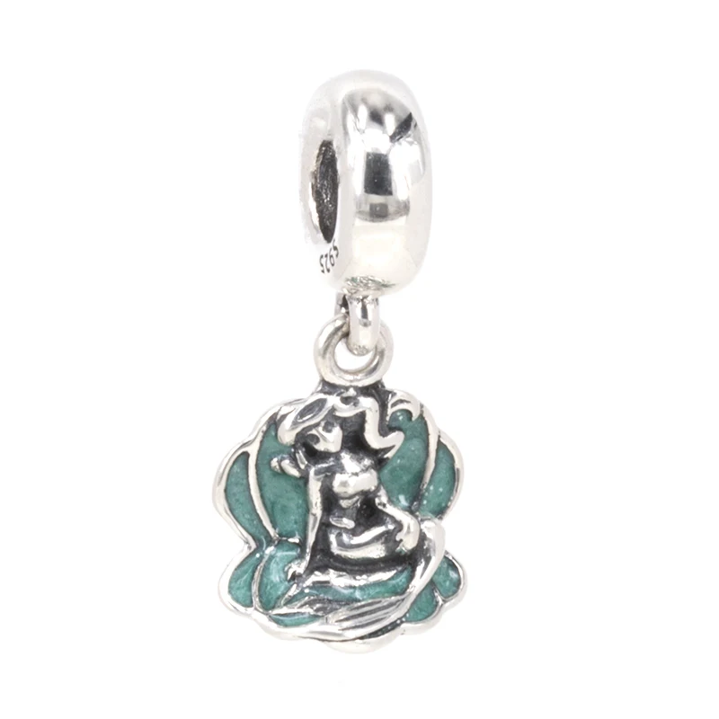 

925 Sterling Silver Ariel & Sea Shell Dangle Charm Fits Original European Bracelets DIY Jewelry