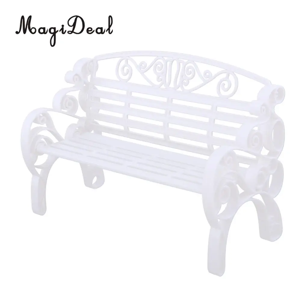 Pink 1/6 Scale Dollhouse Miniature Park Bench for Dolls House Garden Yard Furniture Decor Dolls Acc Model Toy