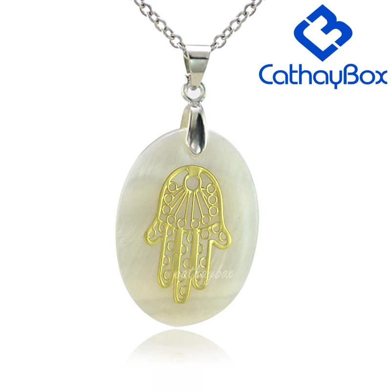 

Women Shell Hamsa Hand Fatima Charm Necklace Lucky Jerusalem Jewelry Gift