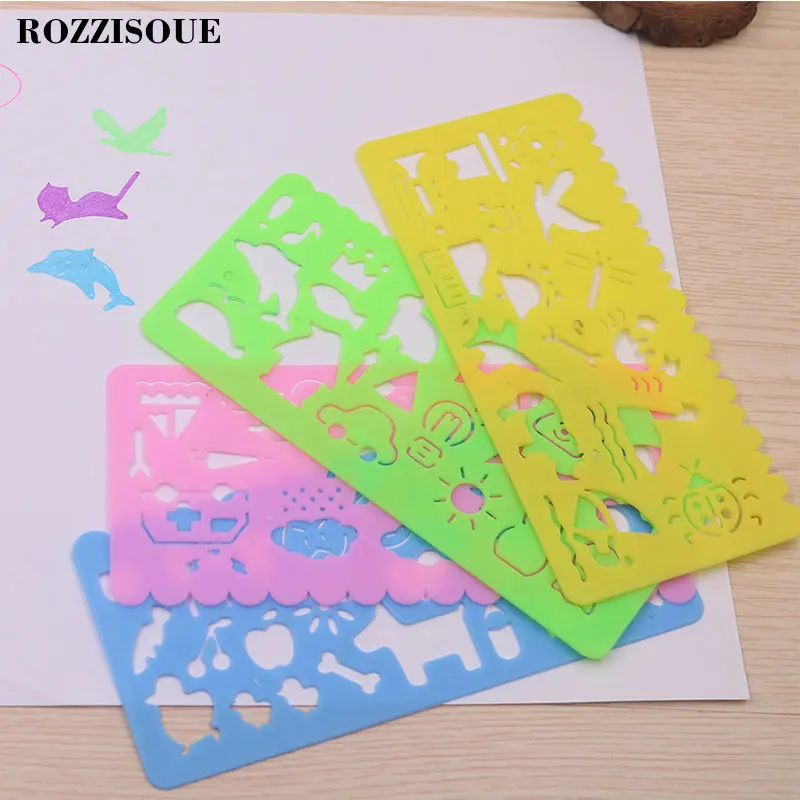 

4pcs/set Creative Spirograph Painting Template Hand Account DIY Album Theme Lace Ruler Drawing Board Stencil Decoration Tools