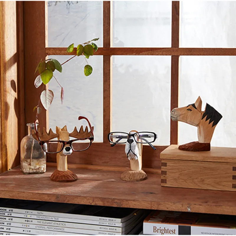 손으로 조각 한 사슴/말 안경 스탠드 나무 조각 공예 사랑스러운 안경 선글라스 스탠드 홀더 랙