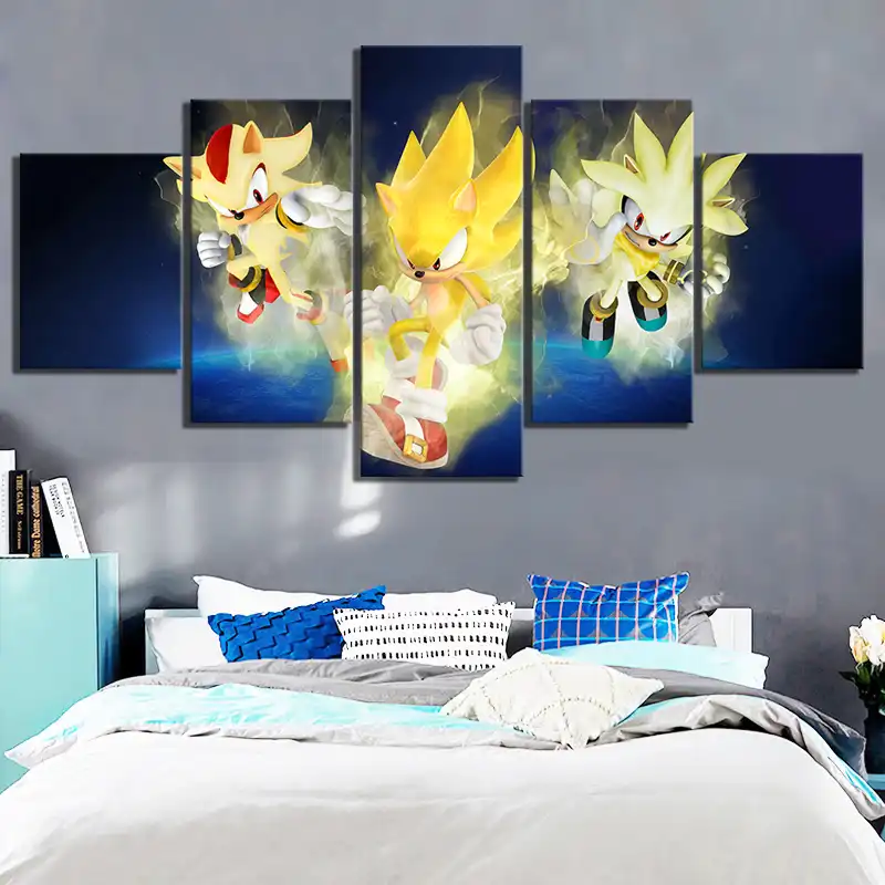 5 Piece Super Sonic Cartoon Wall Pictures Sonic The Hedgehog Video Game Poster Canvas Art Wall Paintings For Home Decor