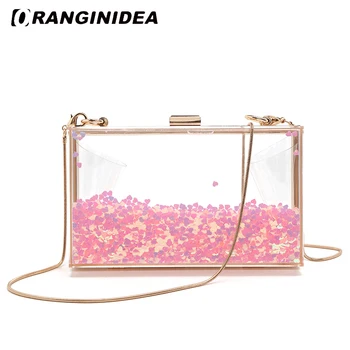 

Acrylic Evening Bags for Women Transparent Liquid Heart Love Crossbody Bags Sweet Small Lady Handbags Girl Clutch Box Bag