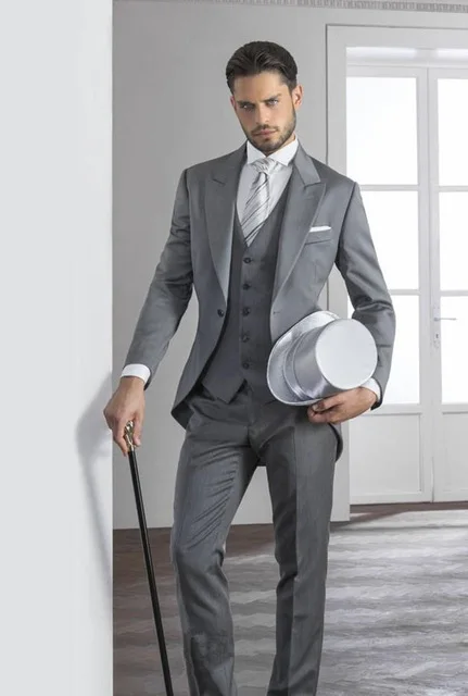 Grey Silver Mens Suits Wedding Suits for Groom Tuxedos(Jacket+Pants+Vest) Three Pieces Groomsmen Suits Regular Big Sizes - Цвет: picture style color