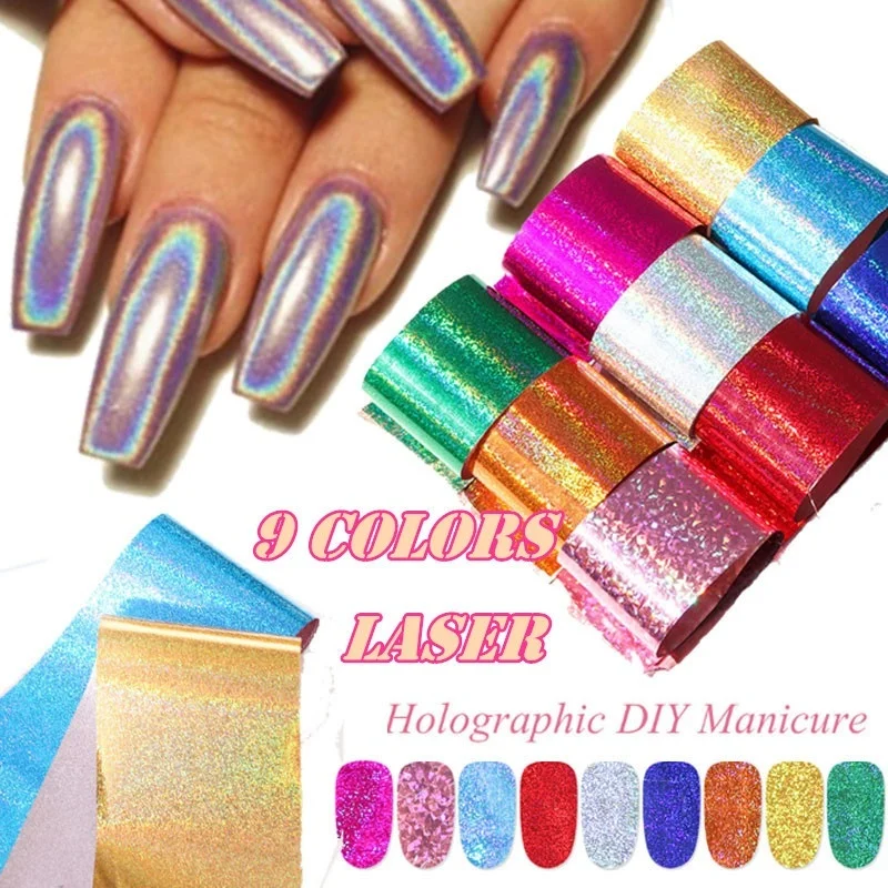 

9 Pcs/set Starry Sky Laser Nail Foil Set Blue Transparent Marble Holographic Nail Art Transfer Sticker Decoration DIY