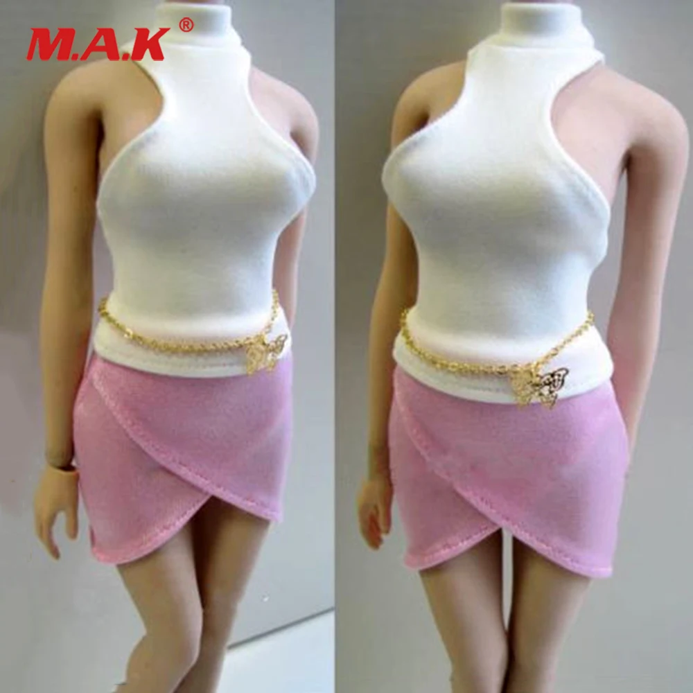 

1/6 Scale Female Sexy vest Short skirt belt Clothing Set F12" Big Chest Girl figure toys Action Figure Dolls Accessories