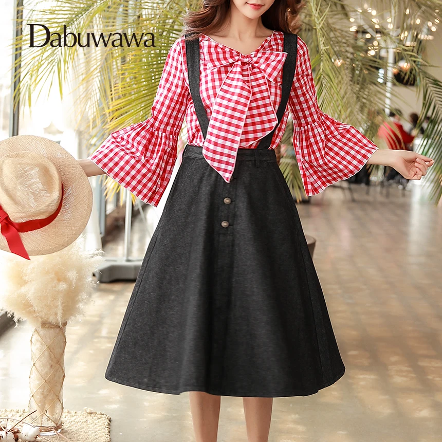 

Dabuwawa New Women Black Spring Denim Skirt Ladies Overalls Fashion Vintage Suspender Skirt Casual A-Line Midi Skirt D18ARS002