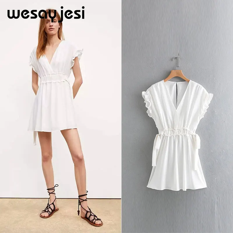

2019 summer spring dress women vestidos england style sleeveless sashes solid v neck mini dress vestidos de fiesta party dress