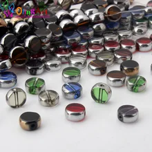 Olingart 10 pçs/lote vidro cristal chapeamento de metal cores misturadas plana forma redonda contas diy colar pulseira jóias fazendo