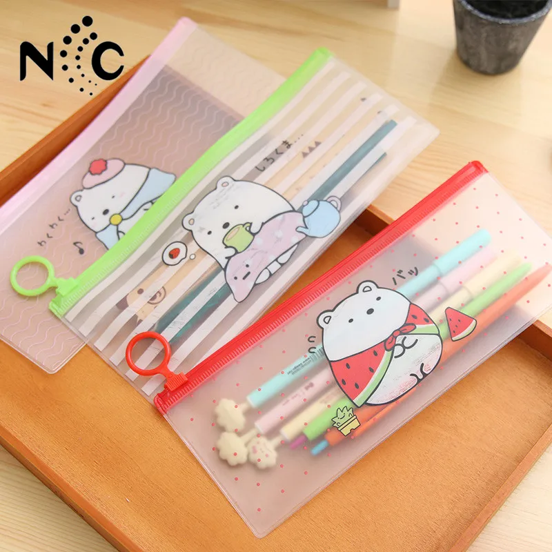 

Cute Molang Rabbit Cartoon Sumikko Gurashi Stripe PVC Pencil Case Stationery Storage Organizer Bag File Folder Document Bag