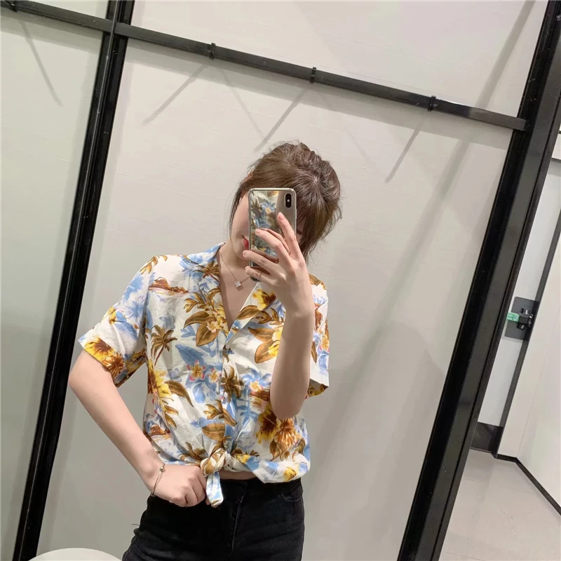 

Summer Women Short Sleeve Floral Shirt Casual Slim Wlid Female Shirts Spring Fashion Ladies Tops Beach Style Shirt