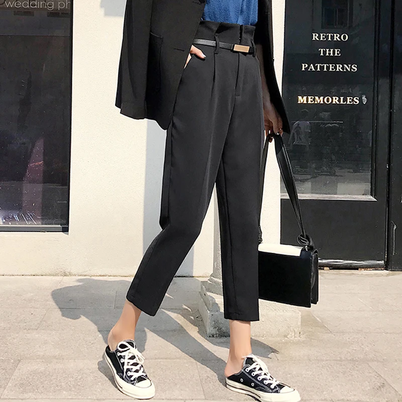 Ceny BGTEEVER OL Style wysokiej talii damskie spodnie haremki szarfy robocze spodnie biznesowe Casual spodnie damskie Pantalones Mujer wiosna