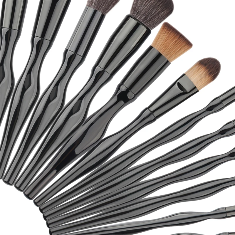 15PCS Makeup Brushes Set S Body Handle Aluminum Nylon Black Foundation