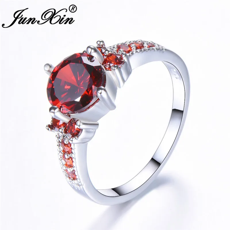 JUNXIN, многоцветные кольца с камнем радуги, огненным камнем для женщин, 925 пробы, заполненные серебром, фиолетовый, синий, циркон, тонкое свадебное кольцо - Цвет основного камня: Red Ring