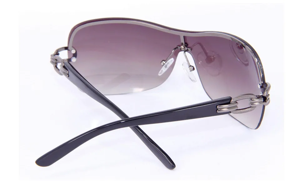 Градиентные солнцезащитные очки без оправы Для женщин платье от оригинального дизайнера на градиентные старинные очки вогнуто UV400 с тканью