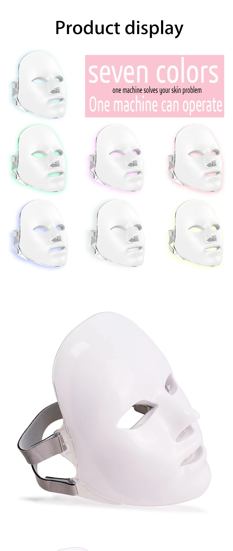 7 цветов светодиодный маска для лица красные, синие света омоложения уход за лицом Красота против морщин, акне терапии отбеливание инструмент