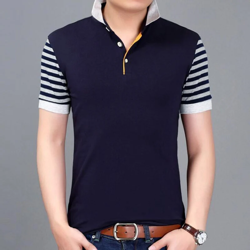 Мужские поло, новинка, брендовая мужская рубашка поло, мужская летняя хлопковая рубашка с коротким рукавом, с отворотом, приталенная, модная, трендовая футболка, топы, рубашки поло, одежда - Цвет: 7116 navy
