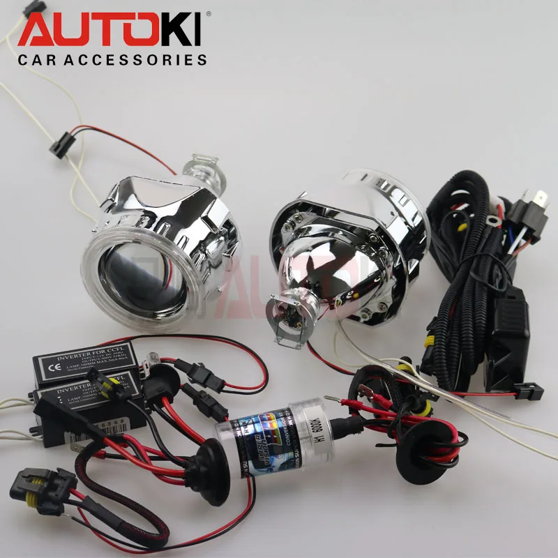 Autoki CCFL 2,5 дюйма Мини HID линзы проектора bi Xenon+ ксеноновая лампа+ CCFL ангельский глаз Halo для автомобильных фар комплект для модернизации