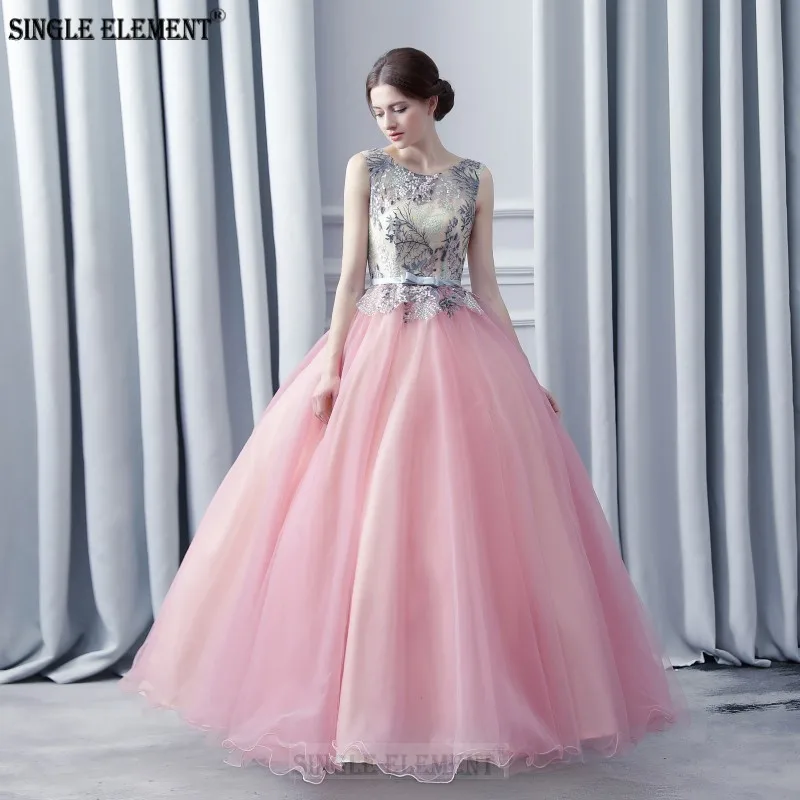 

Elegant Pink Sweet 16 Dresses Lace Ball Quinceanera Dresses Long Formal Dresses