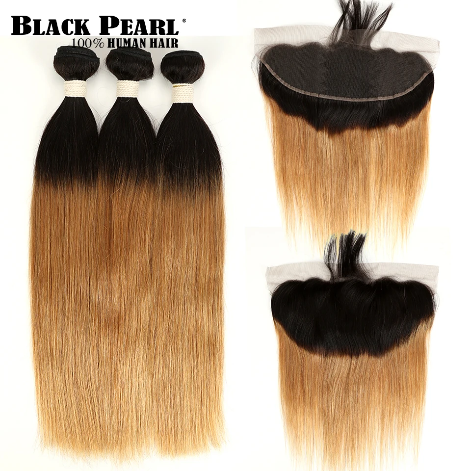 

Black Pearl Ombre Bundles with Closure Red Blonde Ombre Peruvian Hair Weave Ombre Straight Human Hair 3/4Bundles with Closure