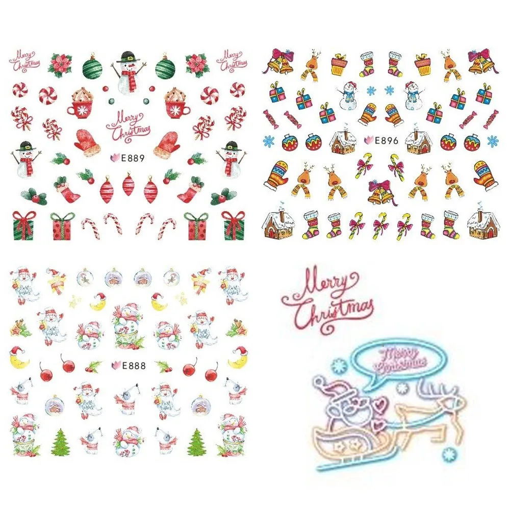 11 видов конструкций Декоративные наклейки для ногтей набор Рождественские Ползунки для ногтей Санта Клаус наклейка «Снеговик» для маникюра аксессуары TRE886-896