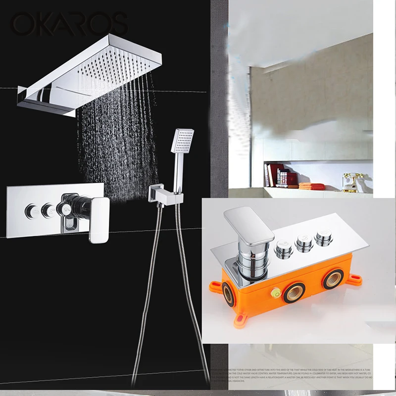 

OKAROS Bathroom Luxury Rainfall Concealed Shower Mixer Shower Combo Set Wall Mounted System Polished Chrome