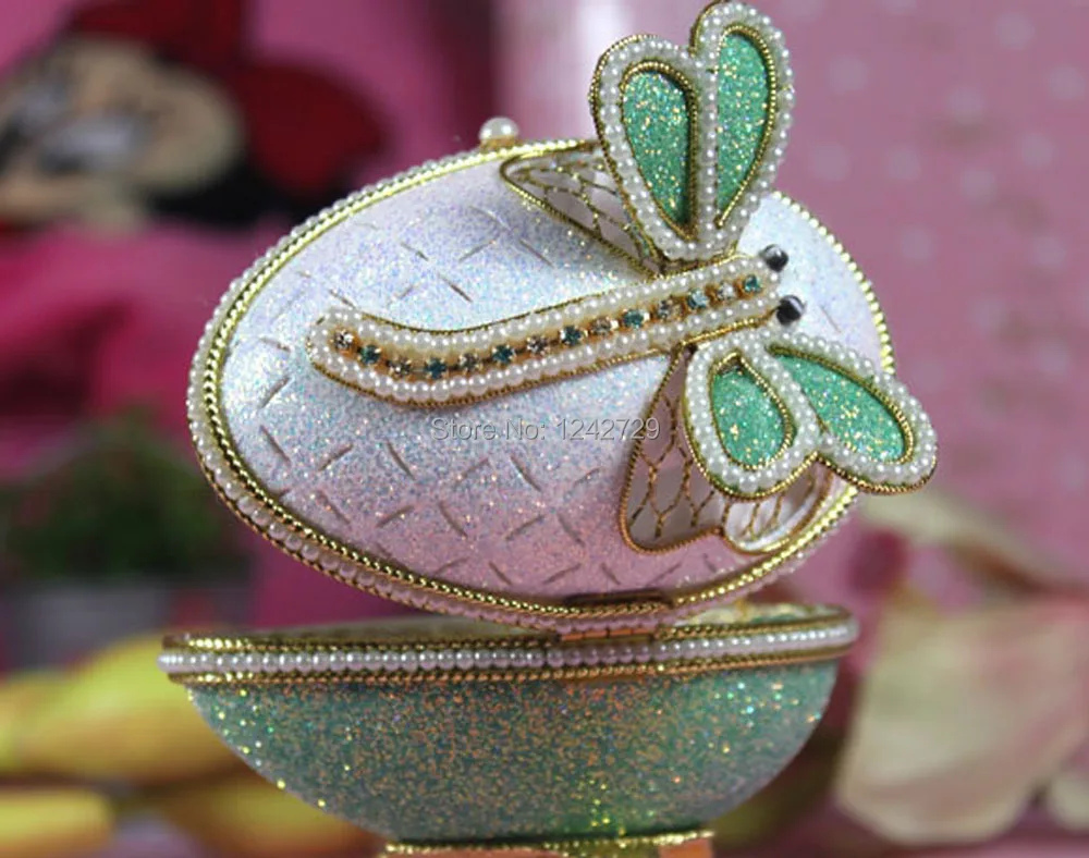 Green Dragonfly Faberge Egg Music Box Jewelry Music Box Ring Musical