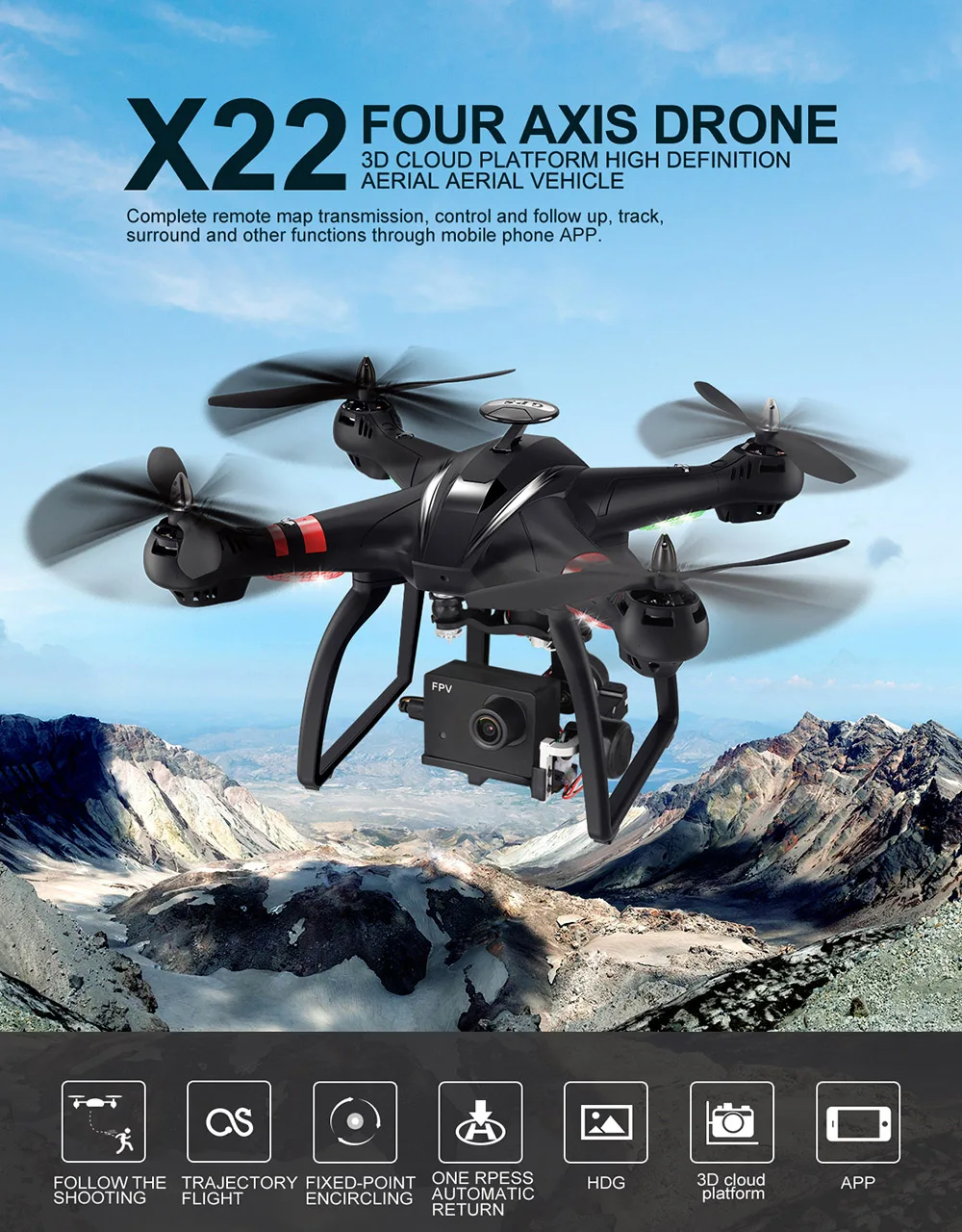 X22 Dual GPS WiFi FPV Brushless Drone with Gimbal 1080P HD Camera RC Quadcopter RTF