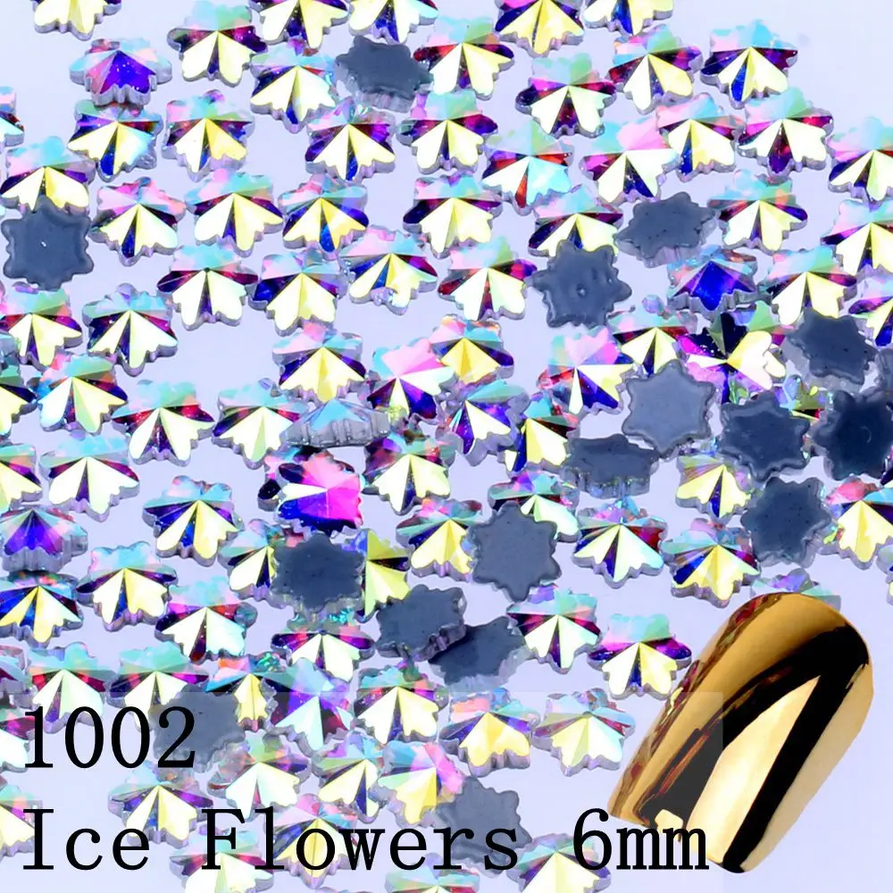 10 шт Горячая фиксация Flatback Стеклянные стразы 23 различных форм и размеров кристалл AB для ногтей DIY ювелирные изделия платье украшения для одежды - Цвет: 1002 Ice Flowers 6mm