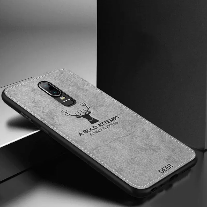 Роскошный чехол для телефона с рисунком лося для OnePlus 6T 5T 6, Гибридный ТПУ+ тканевый тонкий мягкий чехол для one plus 6t 5t - Цвет: Gray