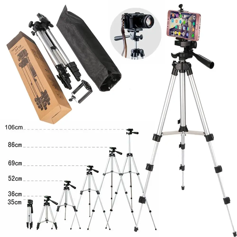 Professional Aluminum Camera Tripod Stand Holder + Phone Holder +Nylon Carry Bag for iPhone Samsung