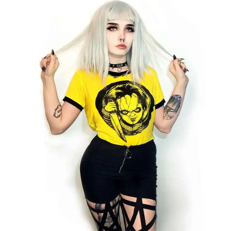 Summer Rock Punk T Shirt Women Streetwear Skull Unicorn Printed Short Sleeve Loose Black Harajuku Brand Tee Shirt Femme Top