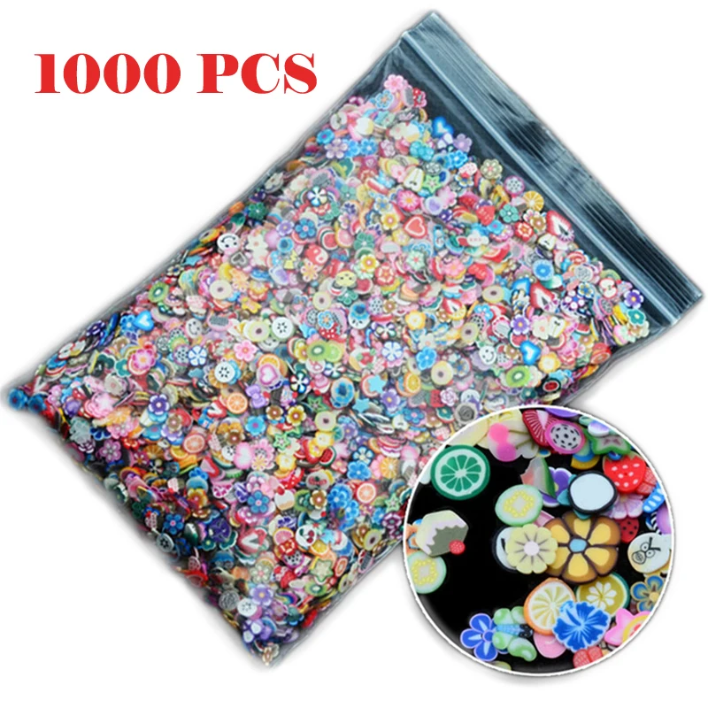 

1000pcs/pack DIY 3mm 3D Fruit Flowers Feather Design Tiny Fimo Slices Polymer Clay DIY Girls Toys Stickers Girls Gifts