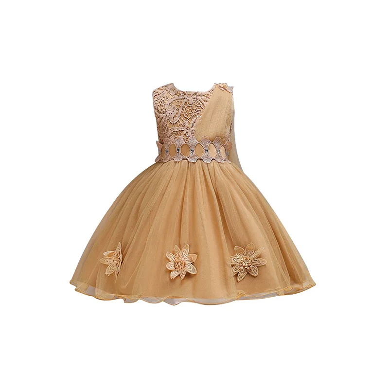 

Children Kids Wedding Lady Princess Dress Sleeveless Lace Girls Dress Mesh Polyester Cotton Children's Clothing H