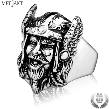 

MetJakt Men's Punk Viking Ring Solid 925 Sterling Mask Silver for Men Personalized Jewelry